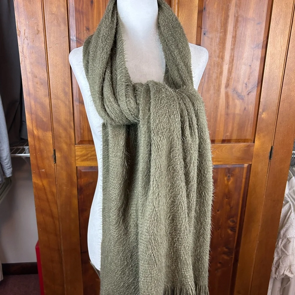 Free People Fringe Blanket Scarf in Olive Green Boho Cozy Outdoor Soft